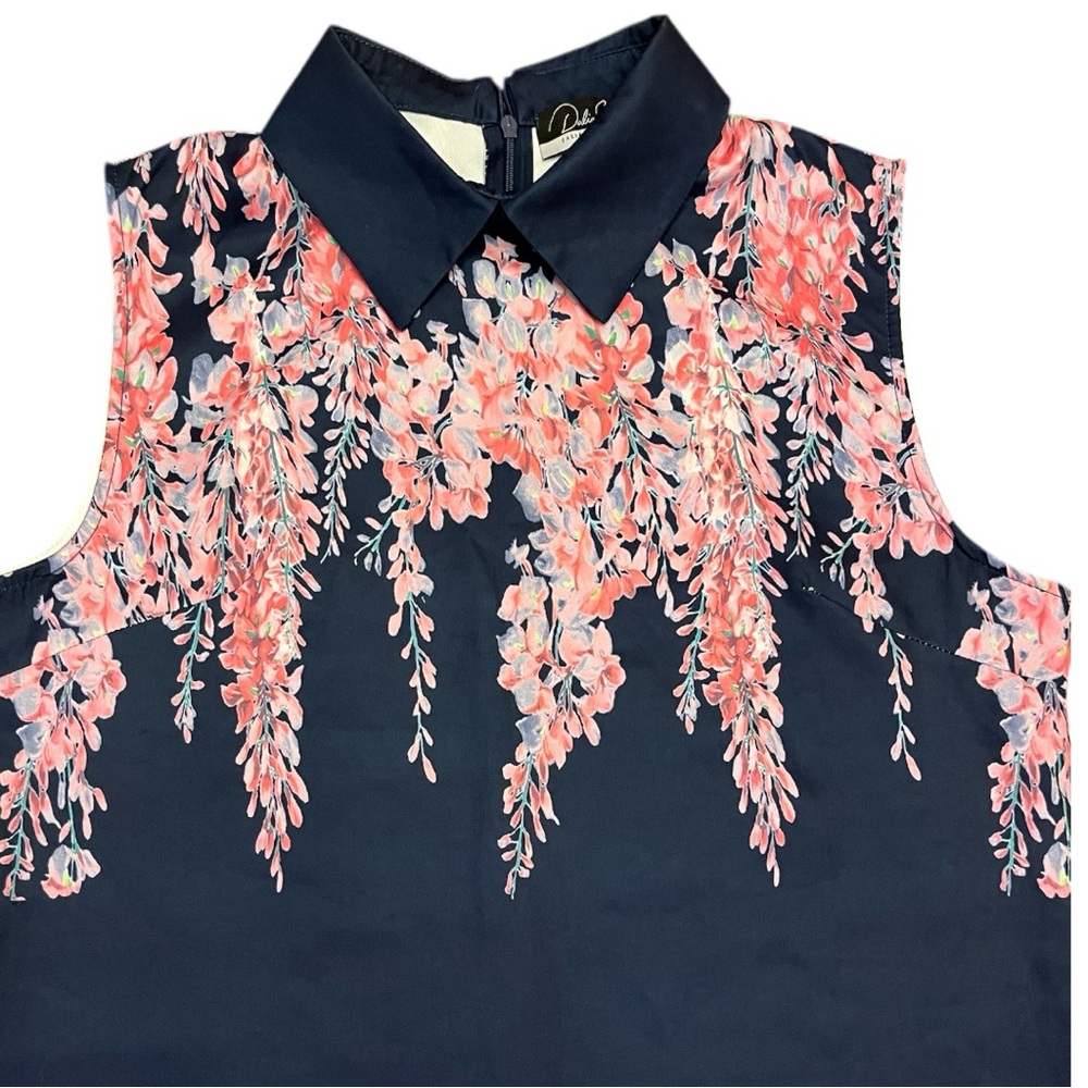 Dalia Macphee Navy and Pink Floral Athletic Collared Dress Size L - Picture 2 of 6